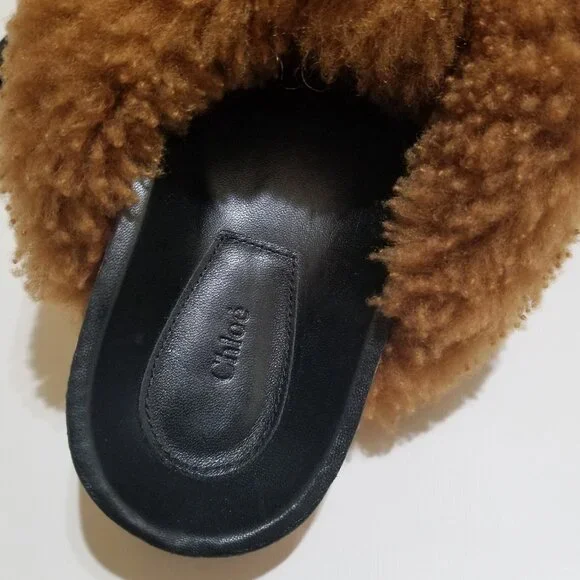 CHLOE SHOES KERENN SHEARLING SLIDES FLAT MULES $595 sz IT 37 US